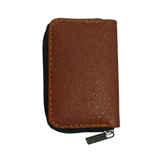 کیف کارت تک زیپ چرم رنگ قهوه ای روشن(A5931)